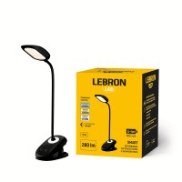 LED лампа настільна LEBRON L-TL-7506BL, 5W, 3000-6500K, Li-ion 1800mAh, шнур USB, чорна
