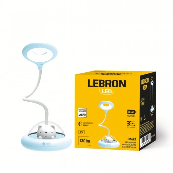 LED лампа настільна LEBRON L-TL-L-54, 6W, 4100K, Li-ion 1200mAh, синя, USB