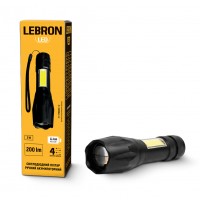 LED ліхтар ручний LEBRON L-HL-10185, ABS, 3W, 10000K, Li-ion 400mAh, чорний, шнур Type-C/USB