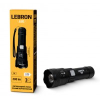 LED ліхтар ручний LEBRON L-HL-11302, ABS, 3W, 10000K, Li-ion 600mAh, чорний, шнур Type-C/USB