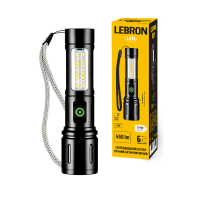 LED ліхтар ручний LEBRON L-HL-10679, алюміній, 5W, 10000K, Li-ion 800mAh, чорний, шнур Type-C/USB