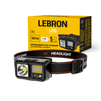 LED ліхтар налобний LEBRON L-HL-11225, ABS, 3W, 6500K, Li-Ion 500mAh, чорний, шнур USB
