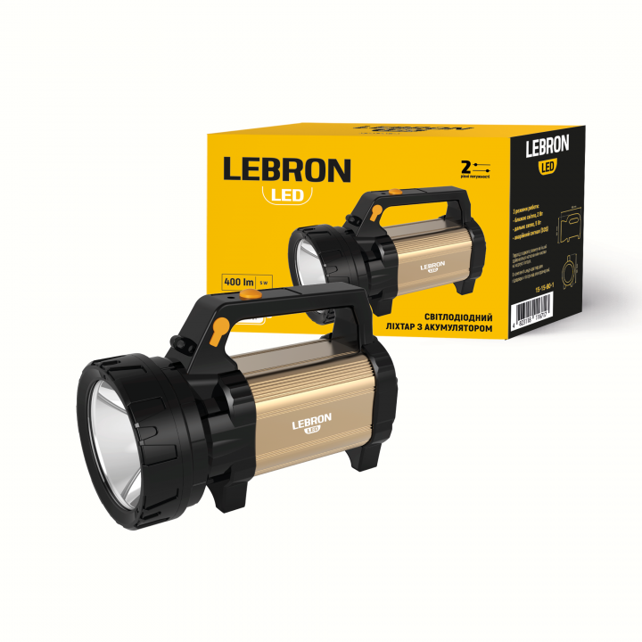 LED ліхтар прожекторний переносний акумуляторний LEBRON L-HL-80, ABS+Al, 5W, 2400mAh Li-Ion