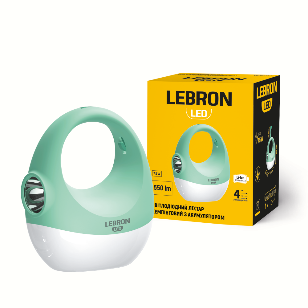 LED ліхтар кемпінговий LEBRON L-HL-617, 7.5W, 1200mAh*2 Li-Ion