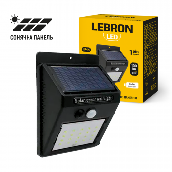 LED світильник LEBRON L-SL-4857A, з датчиком руху, з сонячною панеллю, Li-Ion 800mAh, IP44