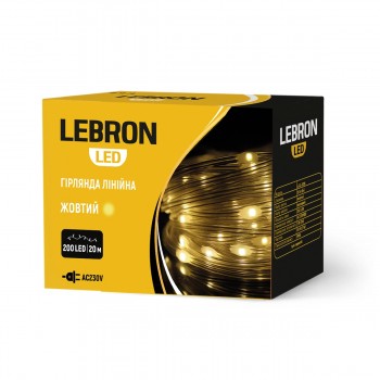 LED гірлянда LEBRON L-CL-2018 лінійна 20м, 200LED, теплий колір, IP65, 230V
