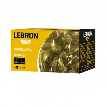 LED гірлянда LEBRON сітка 1,5х1,5м, 120LED, жовта, IP20