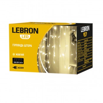 LED гірлянда LEBRON штора 2х2м, 240LED, жовта, IP20