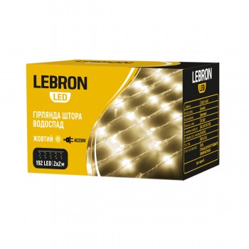 LED гірлянда LEBRON штора водоспад 2х2м, 192LED, жовта, IP20
