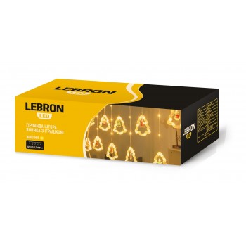 LED гірлянда LEBRON штора 2,7х0,54м, ялинка з іграшкою 145LED, жовта, IP20