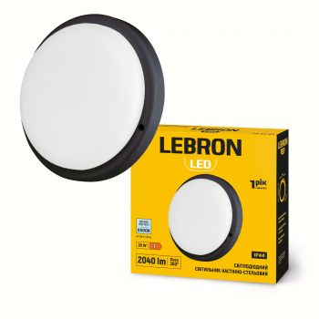 LED світильник LEBRON L-WLR-2065, 20W, 6500K, ІР44, круглий, чорний, 230V