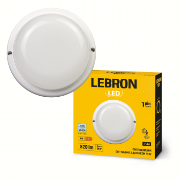 LED світильник LEBRON L-WLR-S-965, 9W, 6500K, ІР44, датчик руху, круглий, 230V