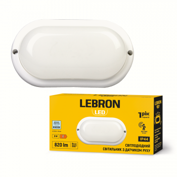 LED світильник LEBRON L-WLO-S-965, 9W, 6500K, ІР44, датчик руху, овал, 230V