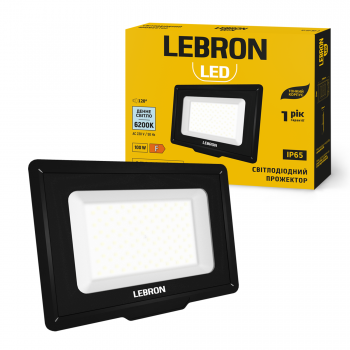 LED прожектор LEBRON L-LF-10062Bl, 100W, 6200K, IP65, чорний, 230V