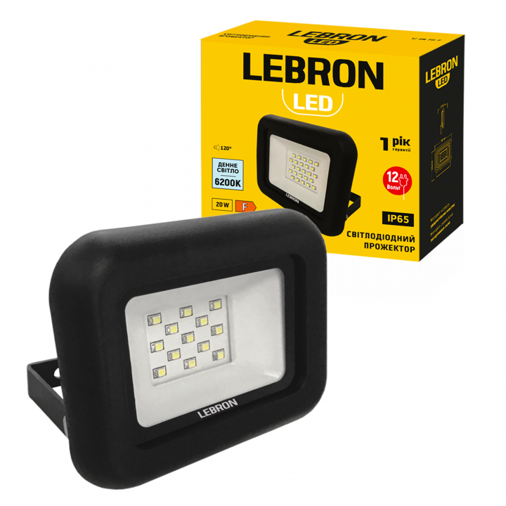 LED прожектор LEBRON L-LF-12V-2062, 20W, 6200K, IP65, DC12V
