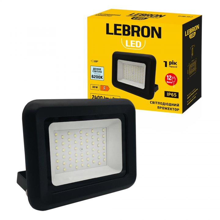 LED прожектор LEBRON L-LF-12V-3062, 30W, 6200K, IP65, DC12V