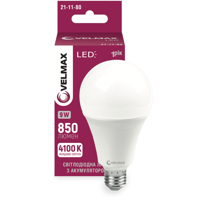 LED лампа VELMAX V-A70T, 1500mAh, 9W, Е27, 4100K