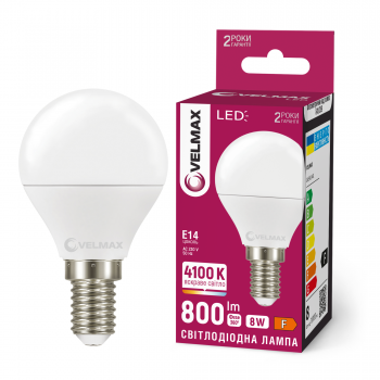 LED лампа VELMAX V-G45-81441, 8W, Е14, 4100K, 230V