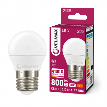 LED лампа VELMAX V-G45-82741, 8W, Е27, 4100K, 230V