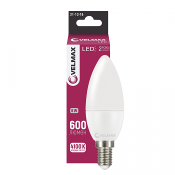 LED лампа VELMAX V-C37, 6W, E14, 4100K, 600Lm, EMC