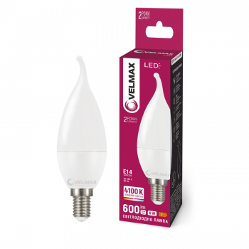 LED лампа VELMAX V-C37t-61441, 6W, E14, 4100K, 230V