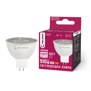 LED лампа VELMAX V-MR16-GU5,3-641-L, 6W, 4100K, лінза, 230V