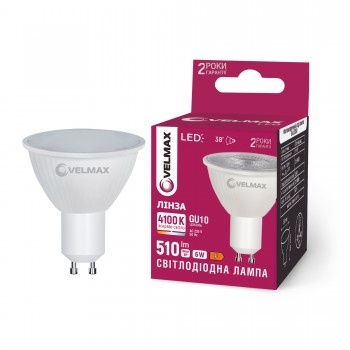 LED лампа VELMAX V-MR16-GU10-641-L, 6W, 4100K, лінза, 230V