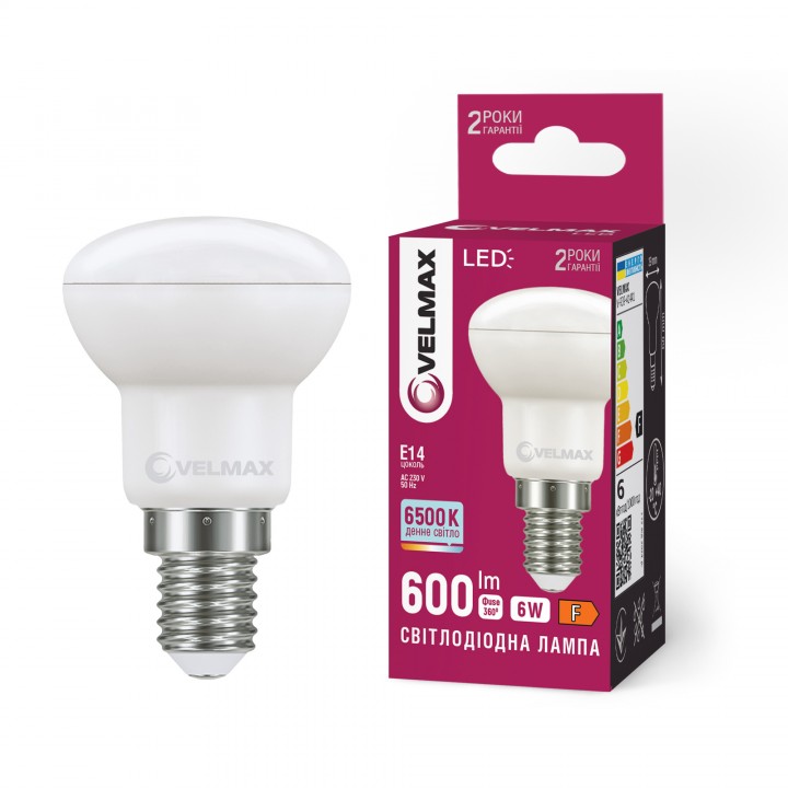 LED лампа VELMAX V-R50-61465, 6W, E14, 6500K, 230V