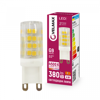 LED лампа VELMAX V-G9-42345, 4W, G9, 4500K, 230V