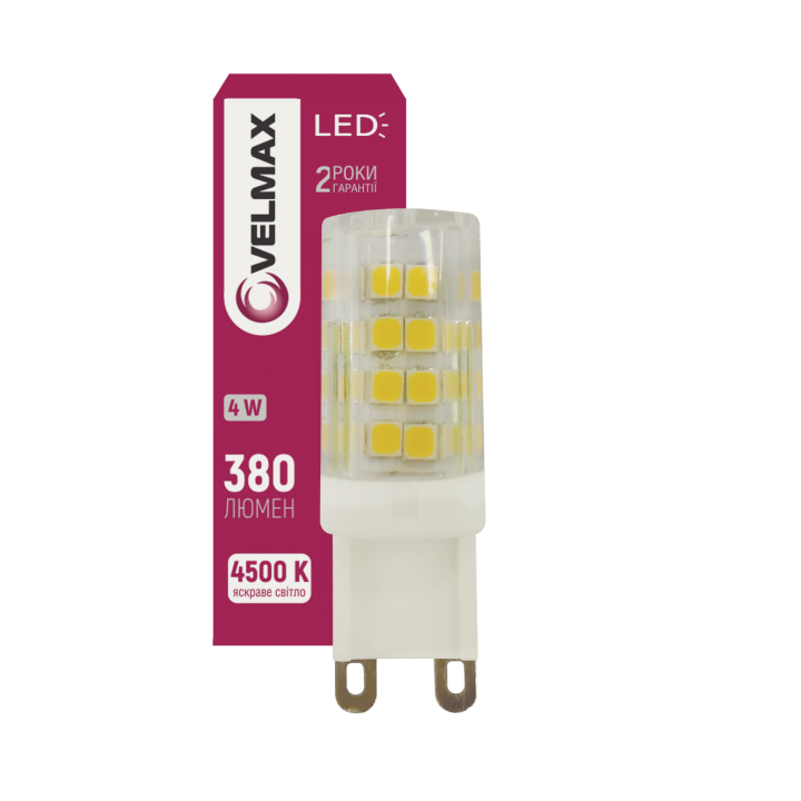 LED лампа VELMAX V-G9-42345, 4W, G9, 4500K, 230V
