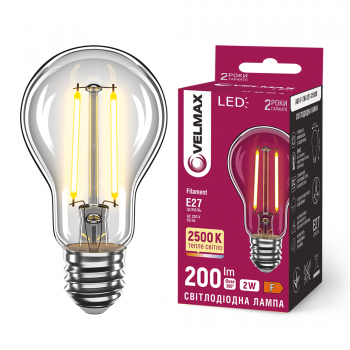 LED лампа VELMAX Filament V-F-A60-225, 2W, E27, 2500K, 230V