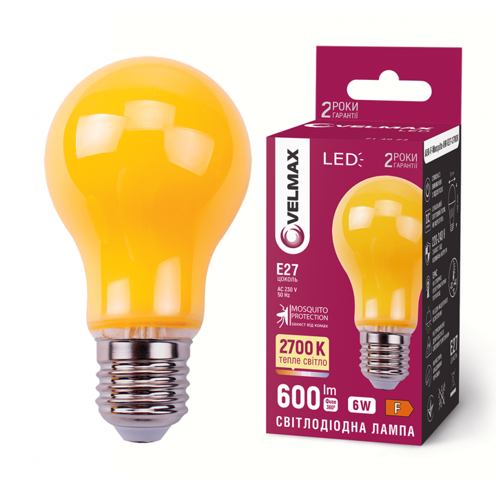 LED лампа VELMAX Filament-Mosquito V-FM-A60-627, 6W, E27, 230V