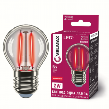LED лампа VELMAX Filament V-F-G45-2-RED, 2W, E27, 230V