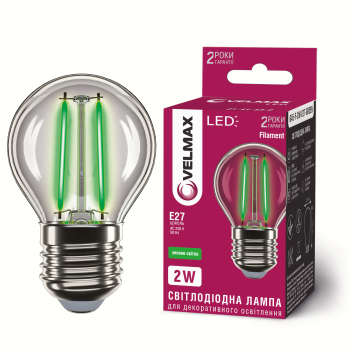 LED лампа VELMAX Filament V-F-G45-2-GREEN, 2W, E27, 230V
