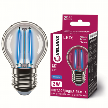 LED лампа VELMAX Filament V-F-G45-2-BLUE, 2W, E27, 230V