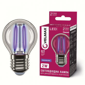 LED лампа VELMAX Filament V-F-G45-2-PURPLE, 2W, E27, 230V
