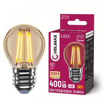 LED лампа VELMAX Filament-Amber V-FA-G45-422, 4W, E27, 2200K, 230V