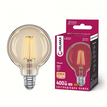 LED лампа VELMAX Filament-Amber V-FA-G95-422, 4W, E27, 2200K, 230V