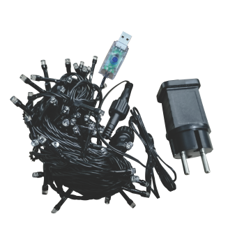 LED гірлянда VELMAX V-SSL, лінійна 10м, 100LED, RGB, USB, чорний кабель, IP65