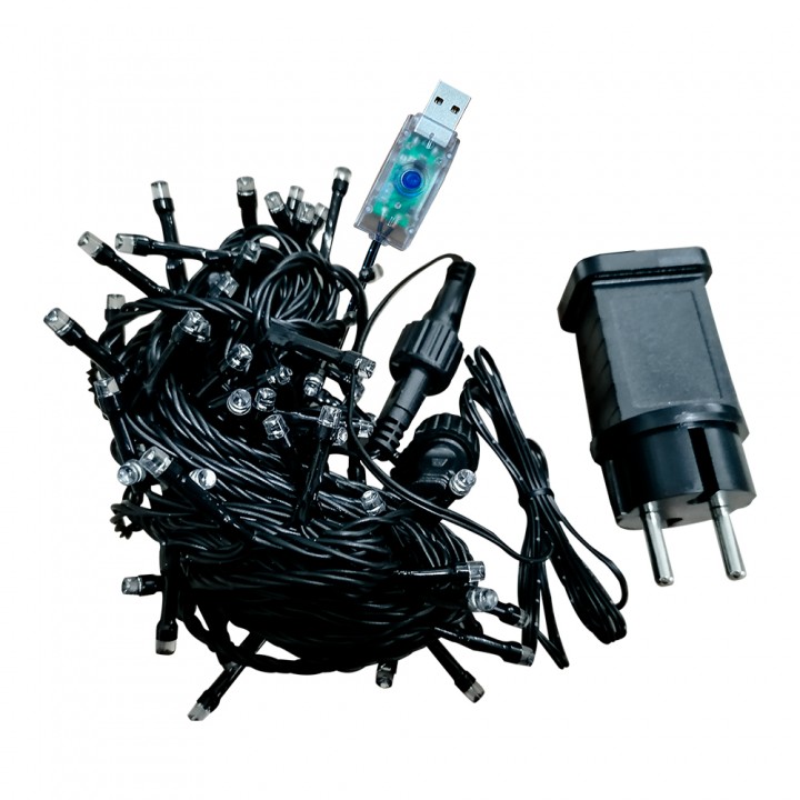 LED гірлянда VELMAX V-SSL, лінійна 10м, 100LED, RGB, USB, чорний кабель, IP65