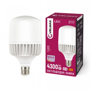 LED лампа VELMAX V-A100-4065, 40W, перехідник Е27/Е40, 6500K, 230V