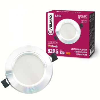 LED світильник VELMAX V-DR-Sl, 9W, 3000-6500K, срібний, з перемикачем, 230V