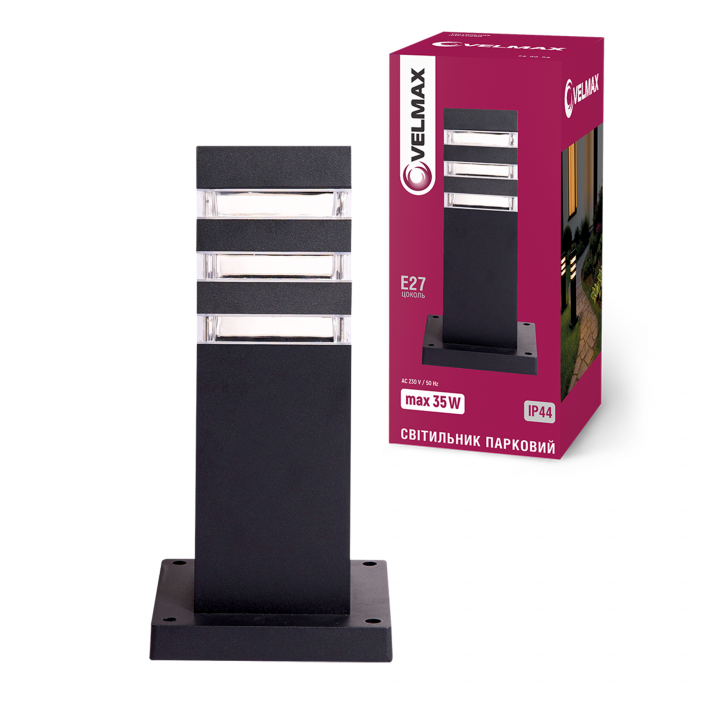 Світильник VELMAX V-GL-58, max 35W, E27, 230V, IP44, 300мм, квадратний