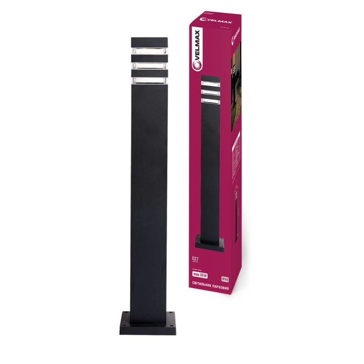 Світильник VELMAX V-GL-60, max 35W, E27, 230V, IP44, 800мм, квадратний