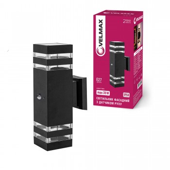 Світильник VELMAX V-WLS-80, max 35W, E27, IP54, 300мм, квадратний, датчик руху, 230V