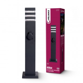 Світильник VELMAX V-GLSok-90, max 35W, E27, IP54, 600мм, квадратний, розетка 16А, 230V