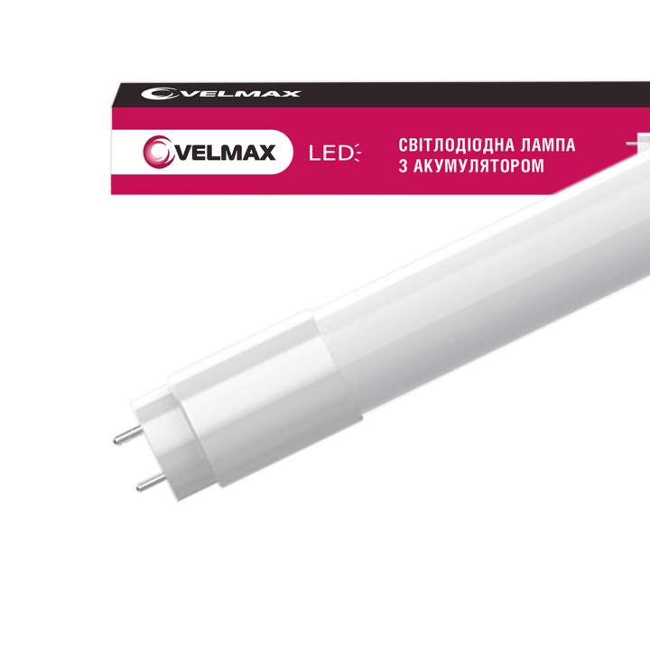 LED лампа з акумулятором VELMAX V-Т8-965, 9W, 600мм, 6500K, Li-Ion 2200mAh, 230V