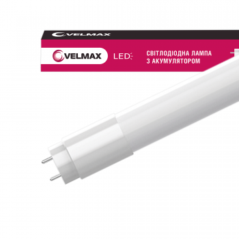 LED лампа з акумулятором VELMAX V-Т8-1865, 18W, 1200мм, 6500K, Li-Ion 2200mAh, 230V