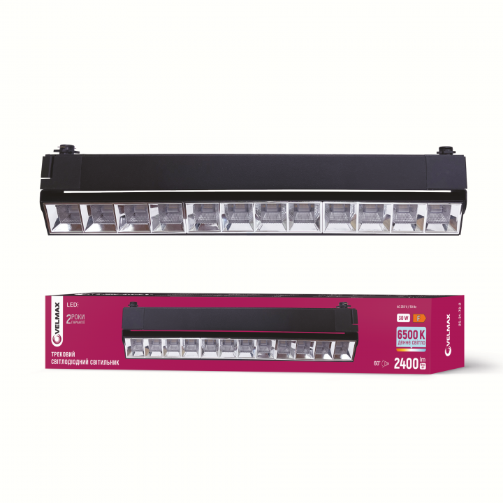 LED світильник VELMAX V-TRL-LA-3065Bl, 30W, 6500K, чорний, 230V