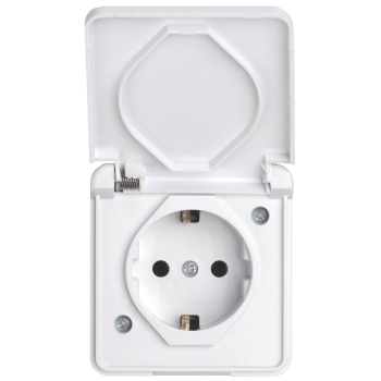 Розетка з/з, 16А, MARSO "Aqua", IP 44, з кришкою, біла